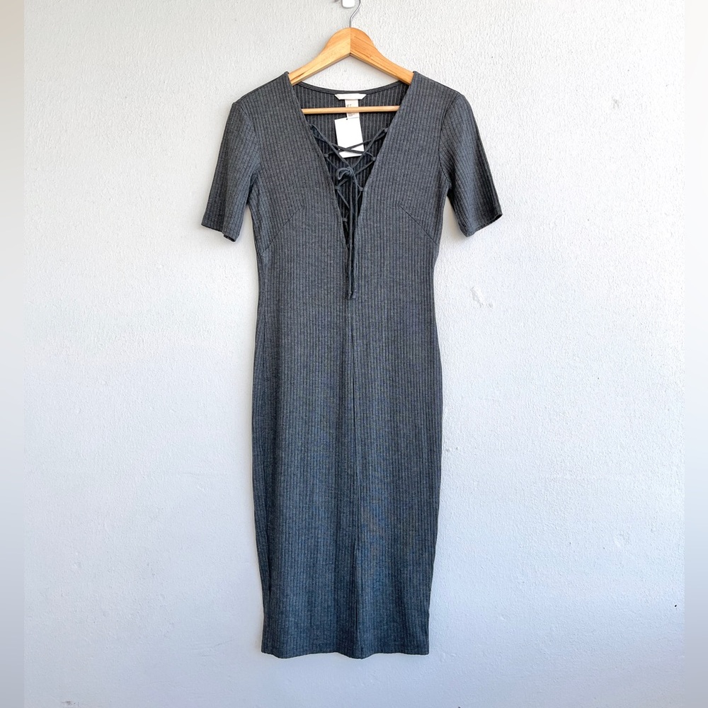 H&M | NWT Ribbed Lace-up Bodycon Dress